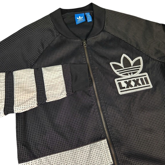 Adidas Originals Berlin 3 Stripes Trefoil 1972 Jacket‎ Mesh Black White Medium - Picture 2 of 12